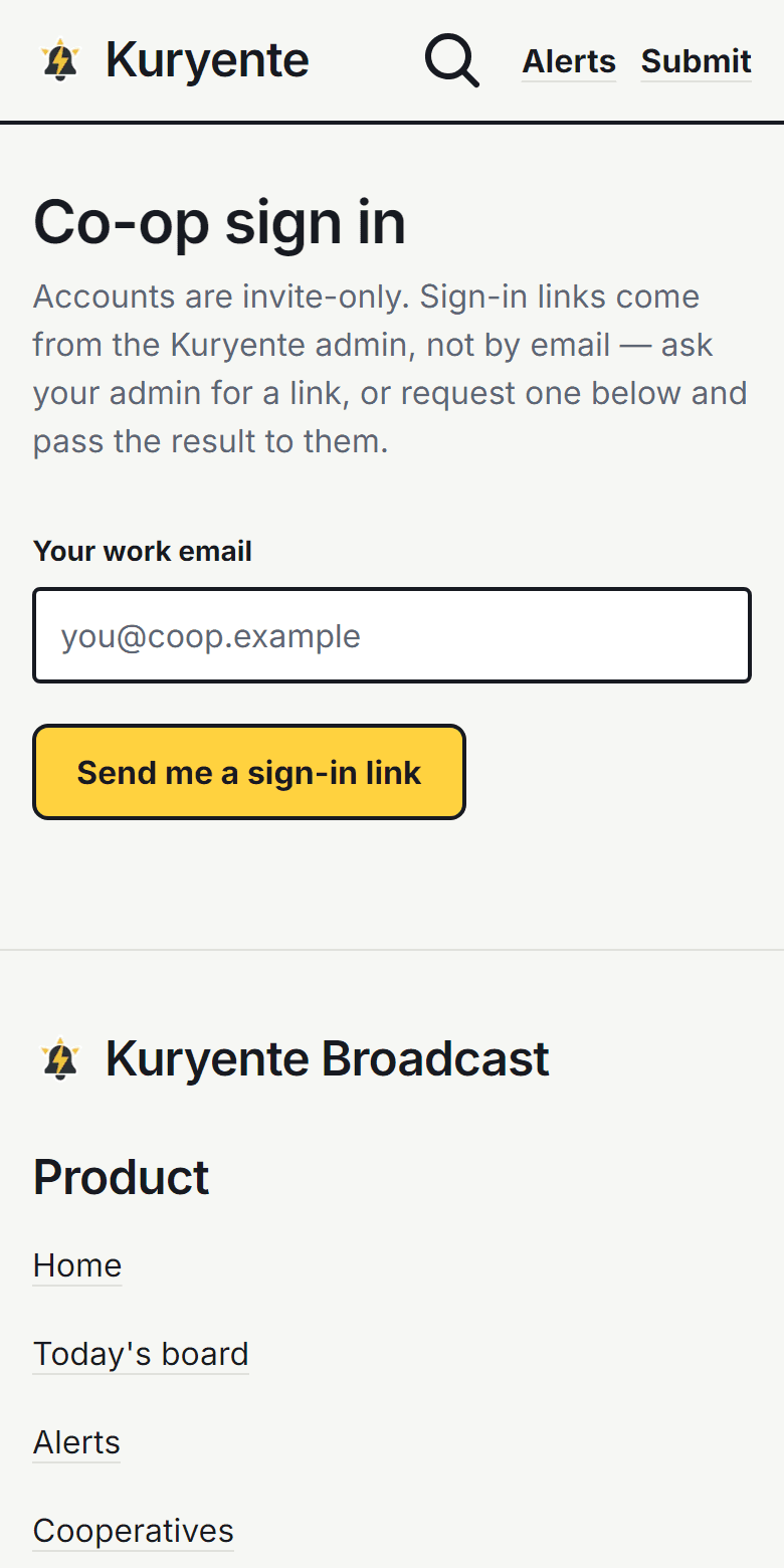 Sign in for cooperatives, on a phone
